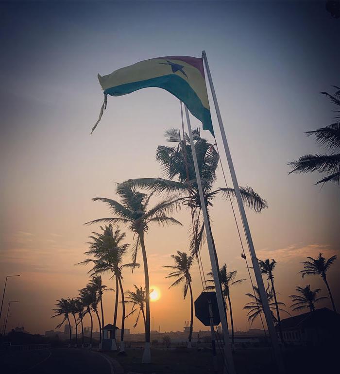 Ghana Flag and sunset