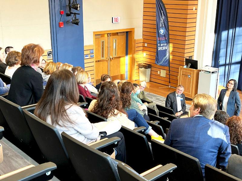 Bendapudi answers a question during a town-hall style discussion